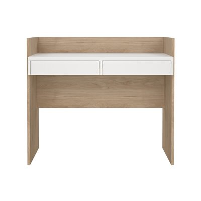 Bureau 2 tiroirs décor chêne et blanc L102 cm - FUNCTION CALICOSY