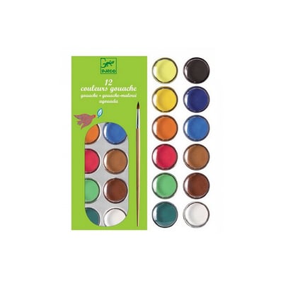 Peinture - palette de 12 couleurs gouache DJECO