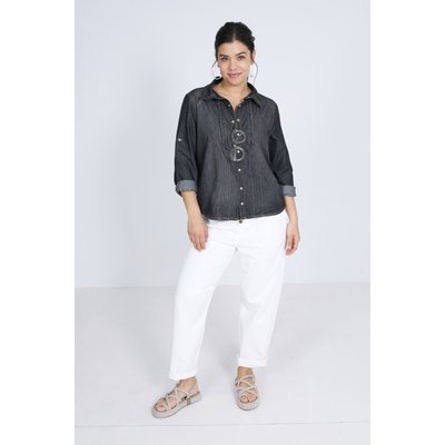 Chemise en jeans gris avec plastron volanté JEAN-MARC PHILIPPE