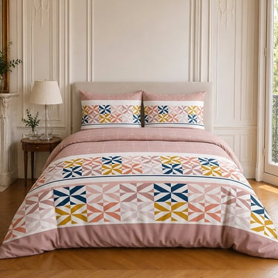 Parure de lit en coton motif géométrique, BLUEBERRY C DESIGN HOME TEXTILE