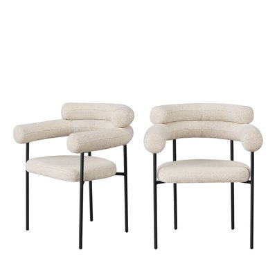 Lot de 2 fauteuils de table en tissu bouclette et métal - NORI DRAWER