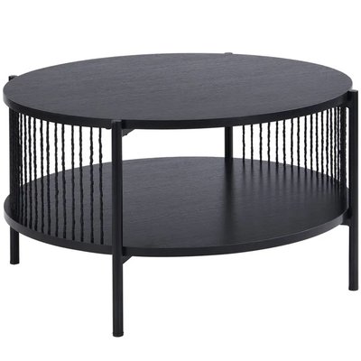 Table basse noire en bois, métal et corde 74x74x41cm WADIGA