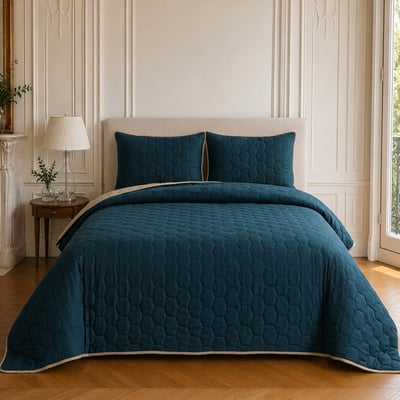 Parure de lit en polyester bicolore bleu marine, NAZIM C DESIGN HOME TEXTILE