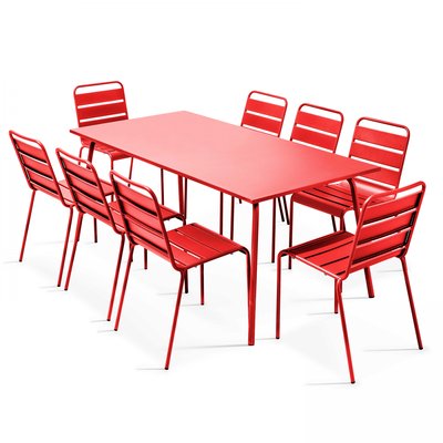 Salon de jardin table et 8 chaises en acier thermolaqué, PALAVAS OVIALA