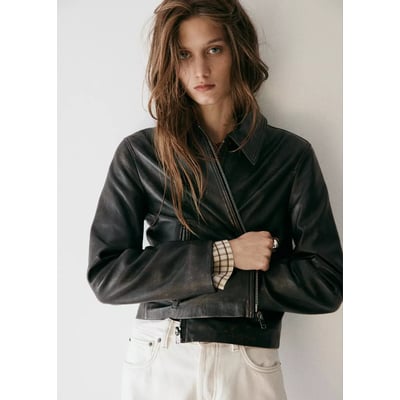 Veste cuir revers MANGO