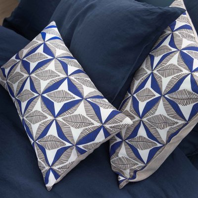 Housse de coussin bi matière en lin et coton, TOGO BLANC CERISE