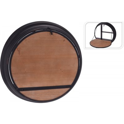 Table d'Appoint Rabattable Ronde en Métal Noir et Bois WADIGA