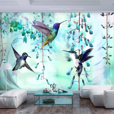 Papier peint intissé panoramique Animaux Flying Hummingbirds (Green) EDEN
