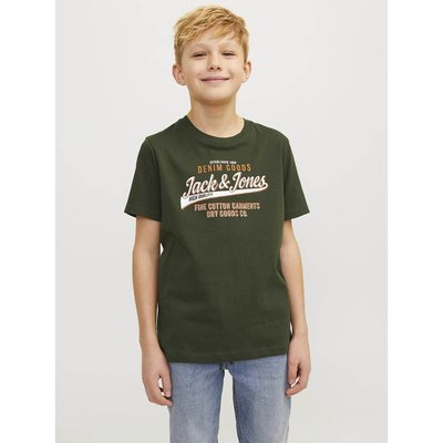 Logo Print Cotton T-Shirt with Short Sleeves JACK & JONES JUNIOR