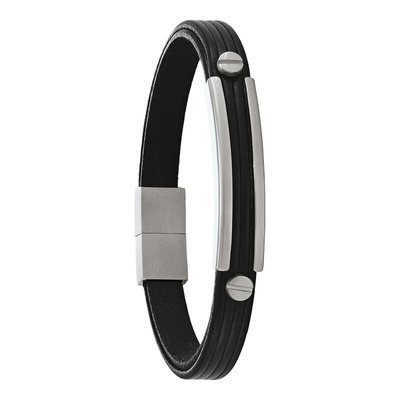 EOS - Black leather and steel bracelet JOURDAN BIJOUX