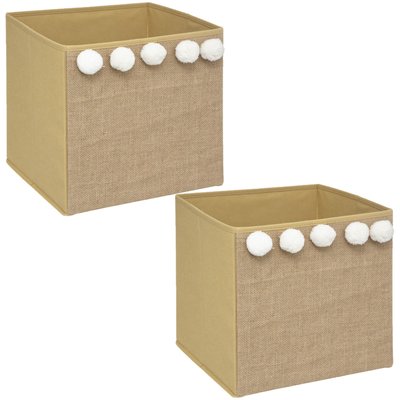 Lot de 2 Boîtes de rangement enfant avec 5 Pompons TOILINUX