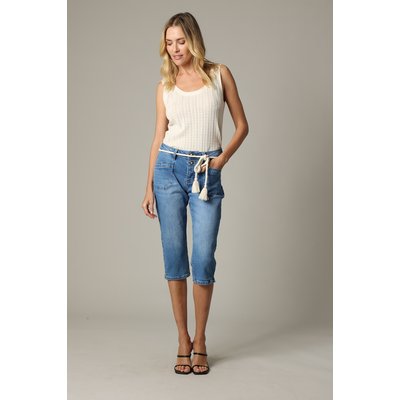 Bermuda long casual en denim bleu coupe slim ELARA DEELUXE