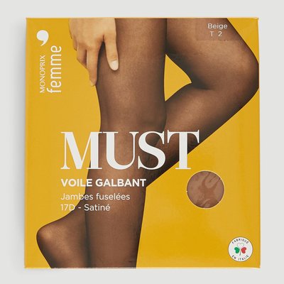 Collant voile santiné galbant, beige clair, MONOPRIX