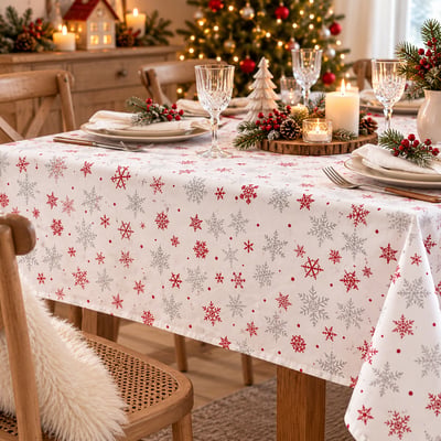 Nappe de Noël en coton FLOCON LINANDELLE