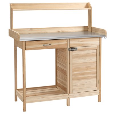 Table de rempotage multi-rangement plateau tôle acier sapin OUTSUNNY