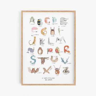 Premiers animaux, affiche cadre chêne 30x40cm COTTON BIRD