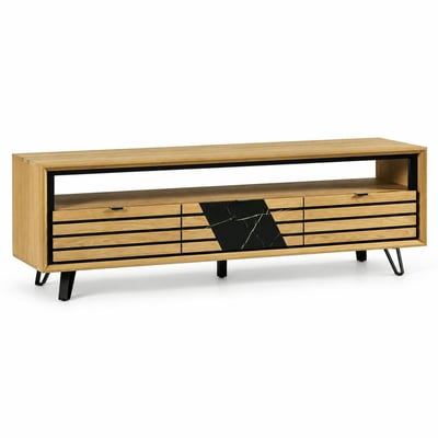 Meuble TV 3 tiroirs chêne blanc décor graphique ESSEN PIER IMPORT