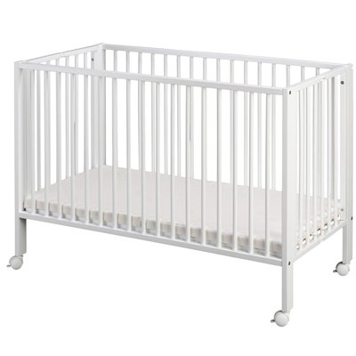 Lit pour enfant à barreaux pliable 60x120 cm avec matelas, Bois naturel TISSI