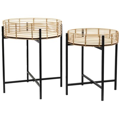 Table d'appoint métal et imitation rotin (Lot de 2) JARDINDECO