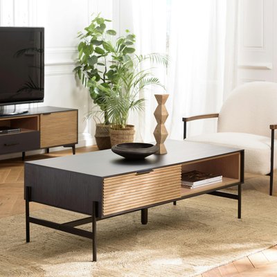 Table de salon 2 tiroirs bois noir et pin ALMEIRA PIER IMPORT