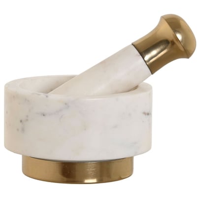 Mortier et pilon en marbre blanc et laiton doré 12.5x12.5x7.5cm WADIGA