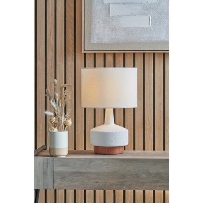 White and Wood Effect Textured  Ceramic Table Lamp ÉDITÉ