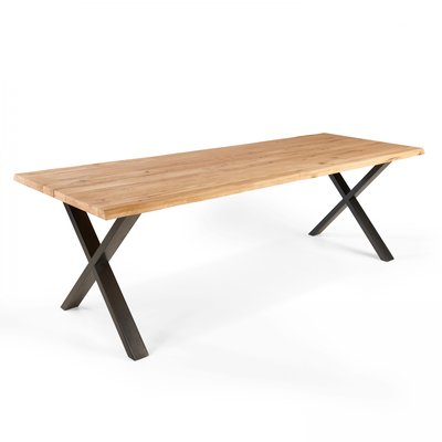 Table en bois avec bords irréguliers et piètement en X, INGA OVIALA