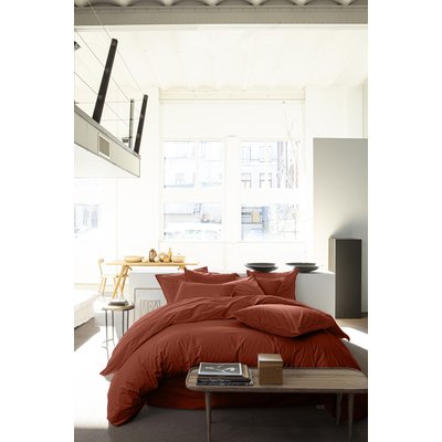 Housse de couette percale de coton lavé terracotta 240x220 cm BATON ROUGE