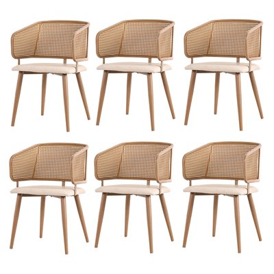 Lot de 6 chaises de salle à manger en velours avec dossier en rotin style moderne et confortable, DEWR MEUBLES COSY