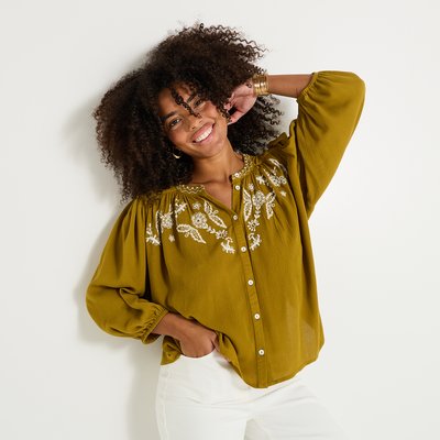 Chemise col rond brodée GRAIN DE MALICE