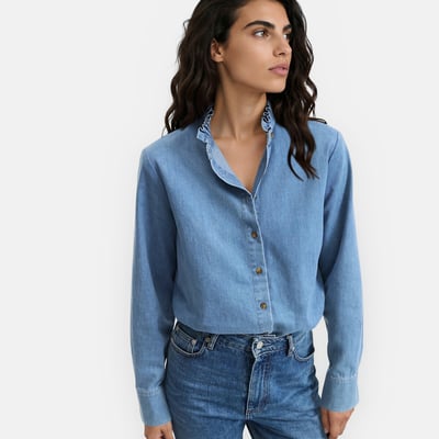 Denim Ruffled Victorian Collar Shirt LA REDOUTE COLLECTIONS