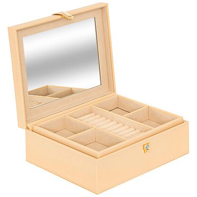 Boîte à bijoux beige avec miroir 23.5x9x20.5cm ATMOSPHERA