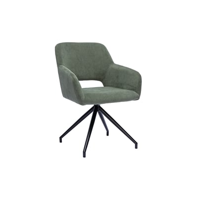 Chaise pivotante 360° en tissu velours côtelé vert kaki et métal noir LAURETTE MILIBOO