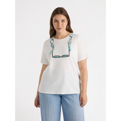 T-shirt avec imprimé amusant sur le devant, encolure bateau et manches courtes FIORELLA RUBINO