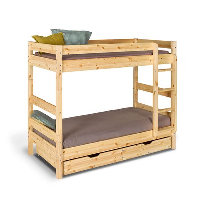 Pack lit superposé séparable avec tiroirs et 2 matelas Bois massif  AARON AKITEN RETAIL