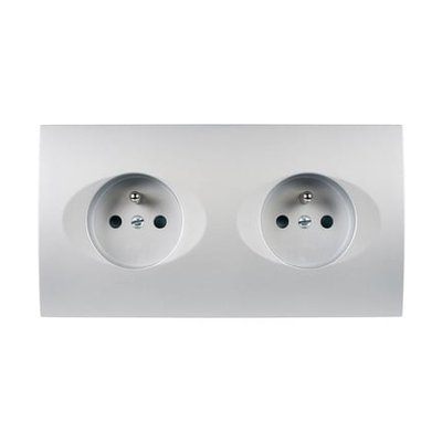 Double Prise De Courant Simple 2 Pôles + Terre Karo Aluminium Satin MODELEC