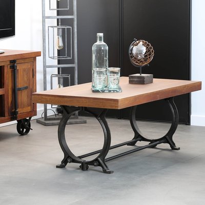 Table basse rectangle industrielle plateau bois recyclé et pied métal vintage 110x60cm LEEDS PIER IMPORT