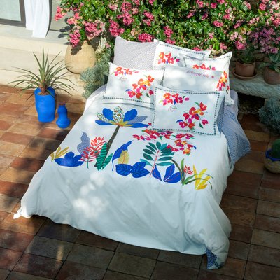 Housse de couette réversible coton JARDIN M CARRE BLANC