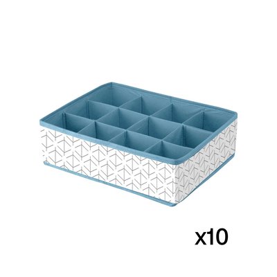 Lot de 10 tiroirs organiseurs 12 compartiments blanc et bleu CALICOSY