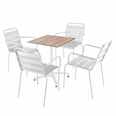 Table 60x60 cm inclinable stratifiée avec pied blanc et chaises en métal, OPERA OVIALA