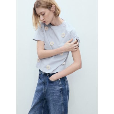 T-shirt coton application fleurs MANGO