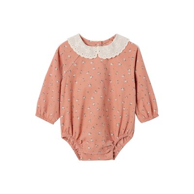 Barboteuse en velours imprimé fleurs col en broderie anglaise ATELIER VERTBAUDET