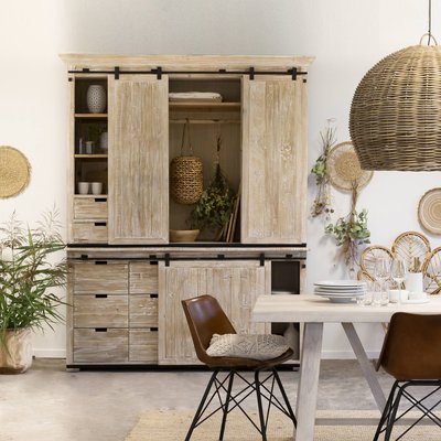 Vaisselier en bois recyclé blanchi et métal  ALIX MADE IN MEUBLES 
