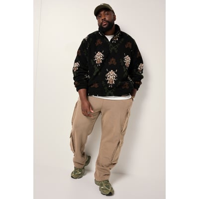 Pull camionneur, polaire bouclée à motif STHUGE