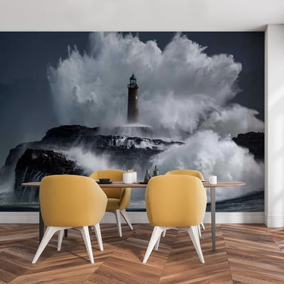 Papier peint panoramique phare sous les vagues HEXOA