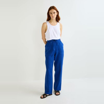 Pantalon taille semi-élastiquée uni en lin MONOPRIX