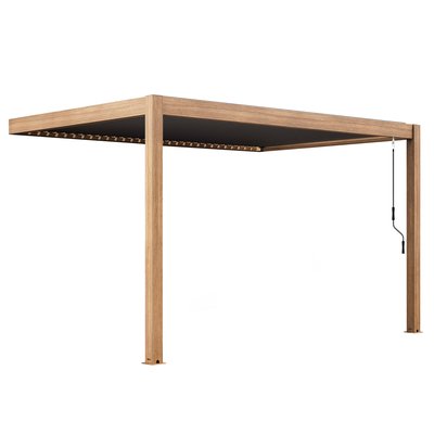 Pergola bioclimatique adossée 4x3m en aluminium effet bois, OIA OVIALA