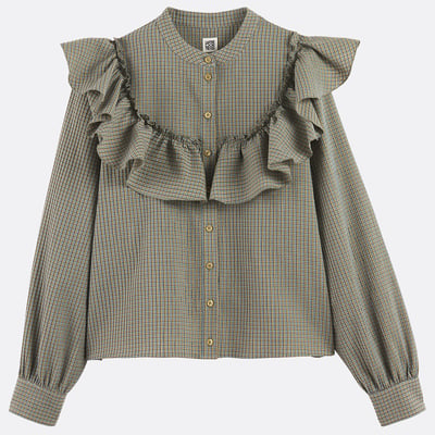 Chemise col rond à carreaux et volant  LA REDOUTE COLLECTIONS