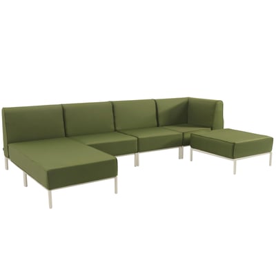 Salon de jardin modulable 5 places avec 2 chauffeuses, 1 fauteuil d'angle, 1 méridienne et 1 pouf, PATIO OVIALA