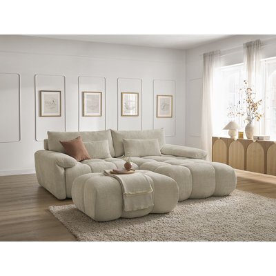 Canapé d'angle fixe 4 places en tissu texturé avec pouf, IVANE BOBOCHIC